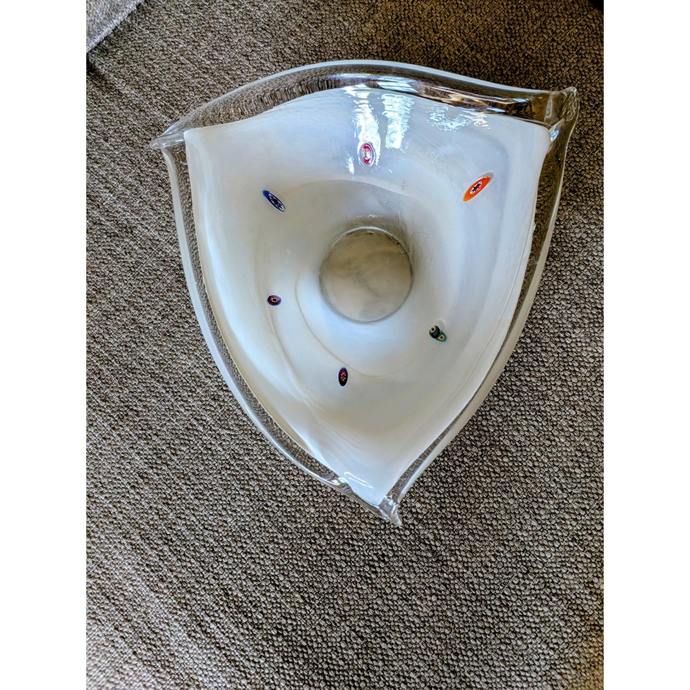 Vintage Hand Blown Bowl Console with Millefiore Details Murano Style Unsigned